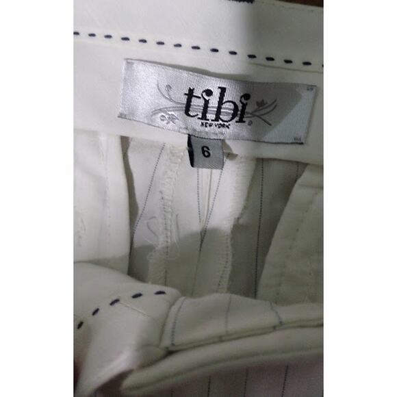 Tibi Women's Wide Leg Pinstriped Trouser Pants, Cream/Gray, Sz 6 - Picture 5 of 7